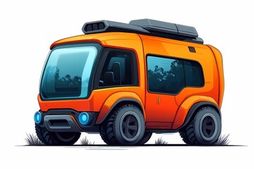 Orange Compact SUV Illustration: Fun, Rugged Off-Road Adventure Vehicle Design