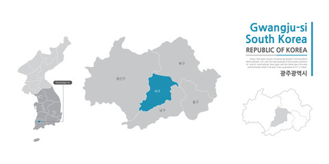 14. A map of Gwangju showing administrative districts with white lines on a gray background
