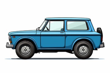 Vintage Blue Classic SUV: Iconic Off-Road Adventure Vehicle Illustration