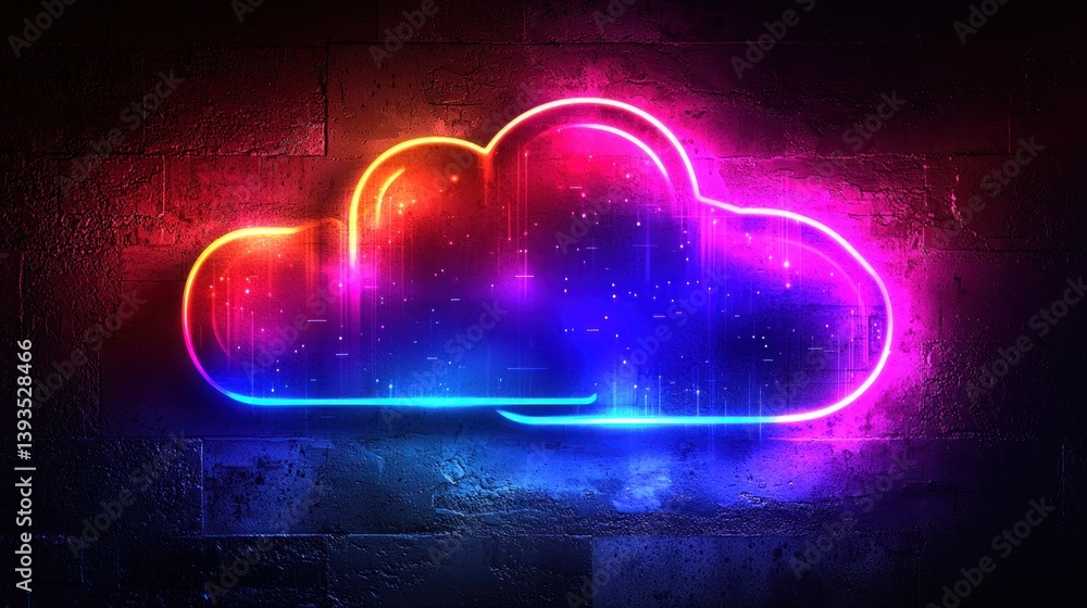 Aufkleber neon cloud computing: digital data storage & technology