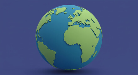 Our vibrant Earth, a simplified globe showcasing continents in calming blue and green hues against a serene purple backdrop.