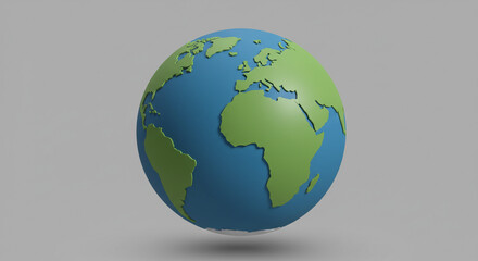 Fototapeta premium Our vibrant Earth, a playful 3D globe showcasing continents in cheerful green and blue against a neutral backdrop.