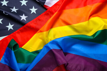 Texture of LGBT and USA flags as background