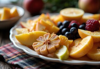 A vibrant assortment of fresh fruits arranged on a white plate