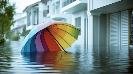 Umbrella on the house with rain