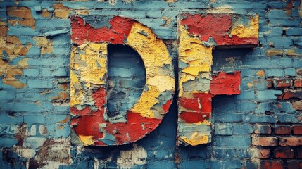 Colorful painted letter on a wall with peeling paint Suitable for design projects