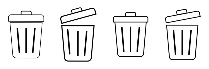 Trash bin. Vector isolated icons. Black vector trash dusbin sign icon isolated elements. of vector illustration