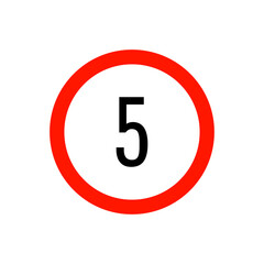 Speed limit road sign from the prohibitory group. Circle with a red border, white background and a number inside. For use in design, in traffic safety applications, for infographics, for maps.