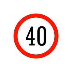 Speed limit road sign from the prohibitory group. Circle with a red border, white background and a number inside. For use in design, in traffic safety applications, for infographics, for maps.