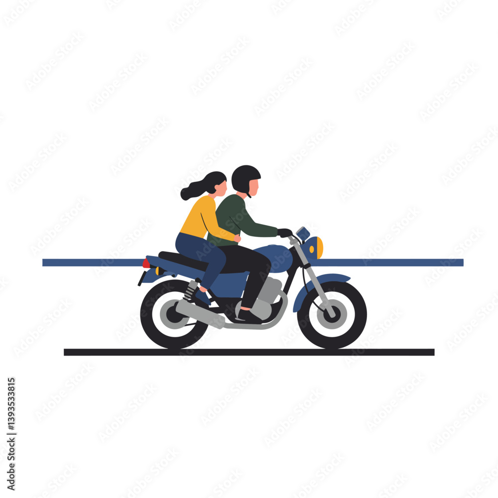 Poster motorcycle ride with two characters in flat design style vector art
