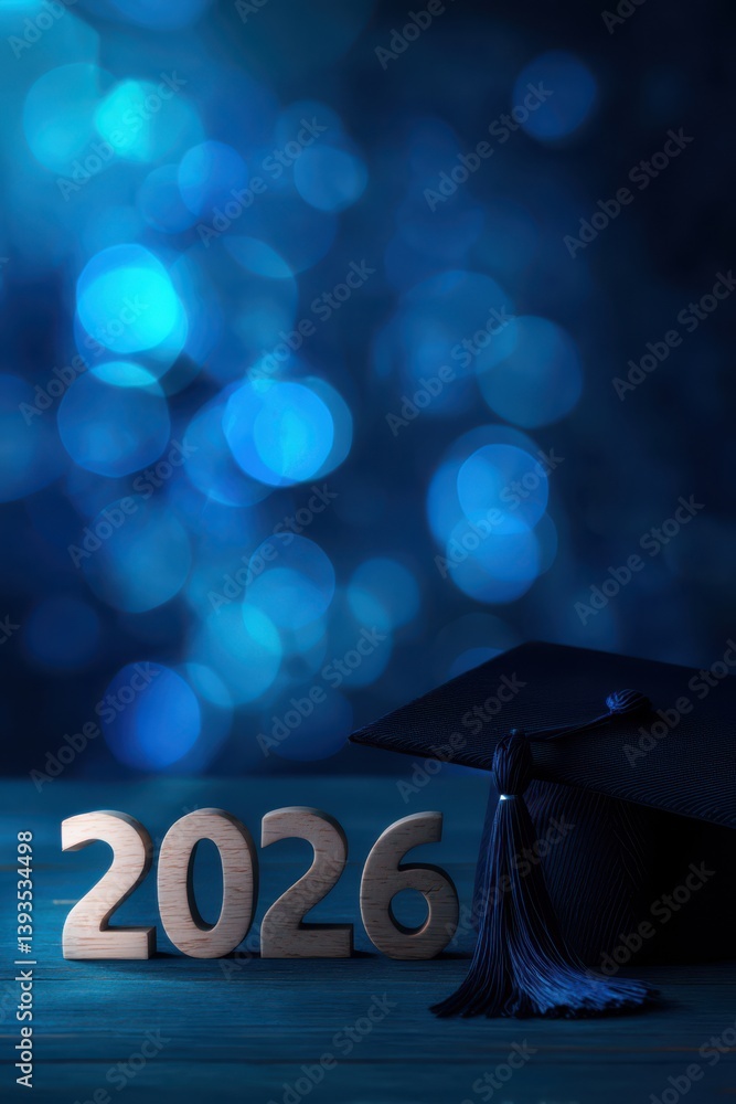 Poster a modern and minimalist background for a graduation photo with bokeh lights. the numbers 