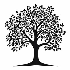 Abstract Nature - Black Silhouette Tree & Leaf Vector Art with Organic Shapes and Botanical Elegance