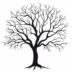 Obraz premium Leafless Tree Silhouette Vector: Barren Nature Artwork Design in Black and White