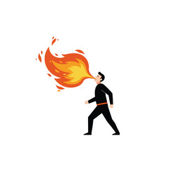 Man breathing fire in dynamic action pose flat vector art