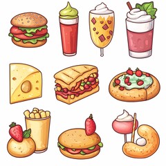 Delicious Fast Food Illustration: Cheeseburger, Fries, and Soda - The Ultimate Comfort Meal