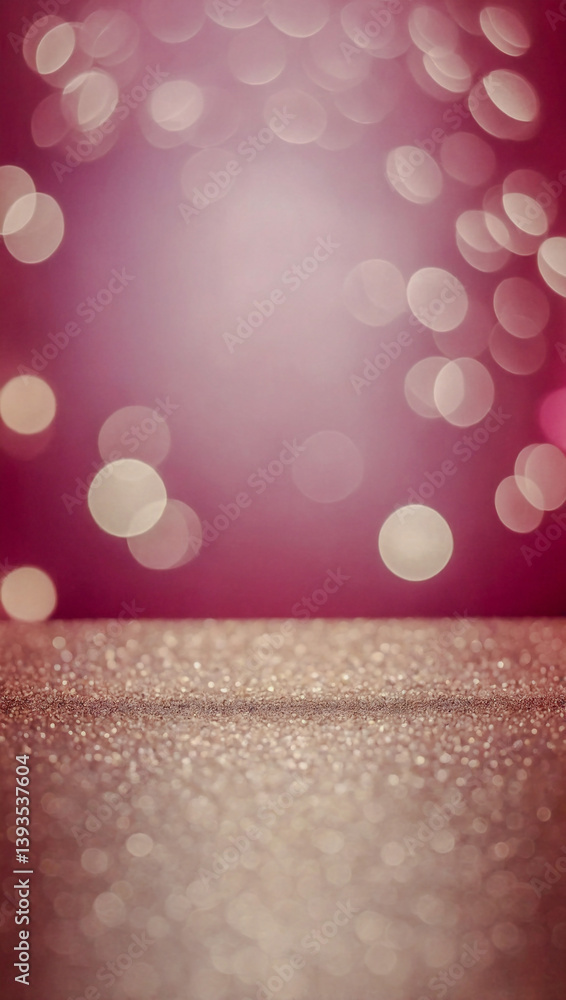 Poster pink backdrop with bright bokeh, creating a soft, dreamy atmosphere.