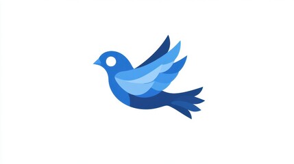 Fototapeta premium A stylized blue bird with layered, overlapping feathers, suggesting flight and movement. It’s a clean, modern logo design