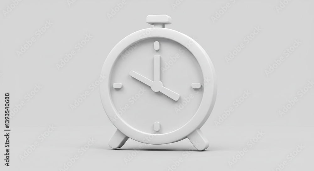 Poster a minimalist white alarm clock signifying the passage of time and the importance of punctuality, ren