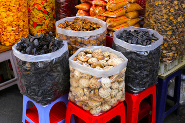 Iingredients for cooking Vietnamese dishes on display at a local market