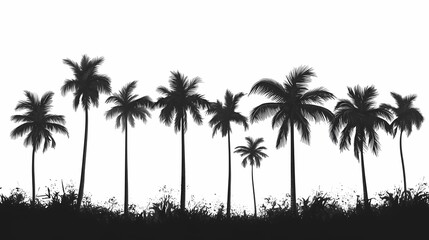 Tropical Paradise: Black and White Palm Tree Silhouettes against Coastal Summer Landscape