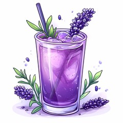 Refreshing Lavender Drink Illustration: Vibrant Non-Alcoholic Beverage with Herbal and Fruity Flavors in a Fancy Cocktail Glass