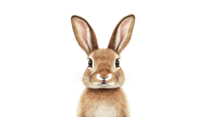 Charming brown bunny with long ears, artistic illustration, cut out transparent