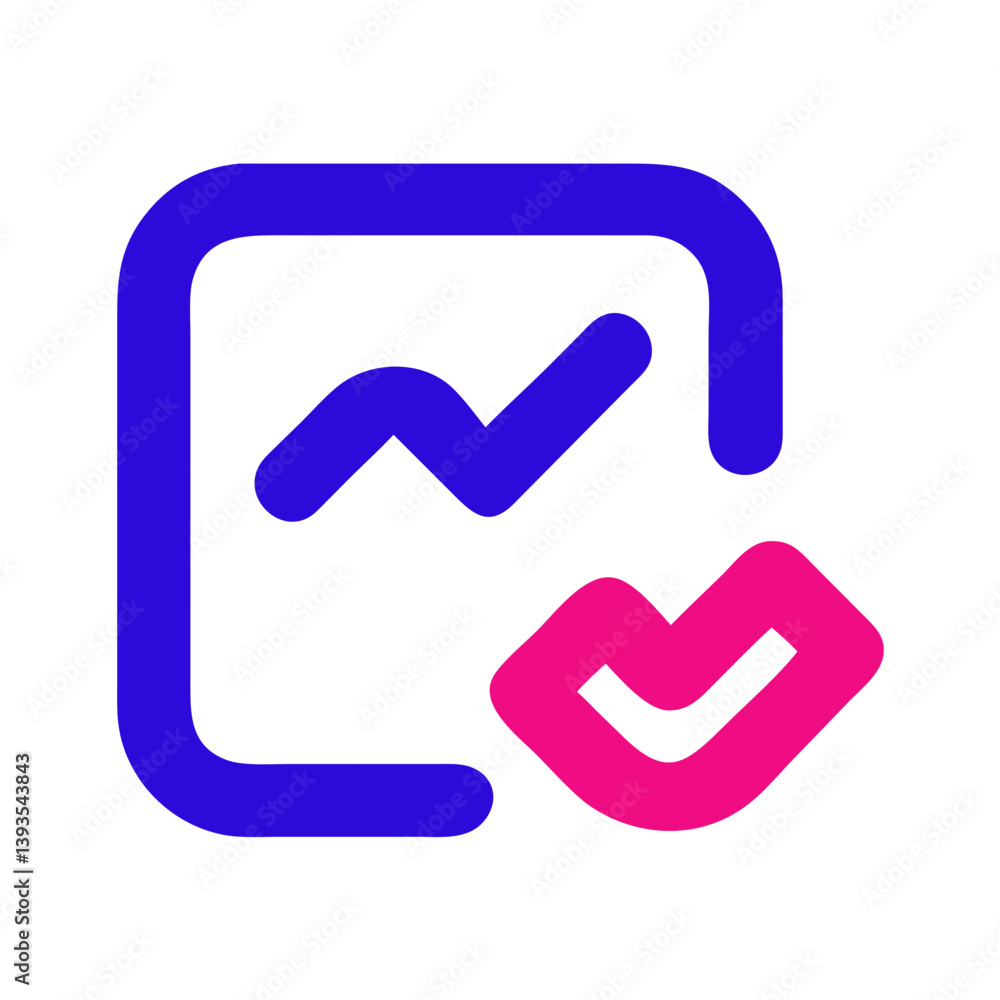 Poster icon representing approval with checkmark and chart design
