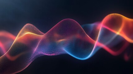 Obraz premium Abstract colorful wave of particles, flowing smoothly on dark background.