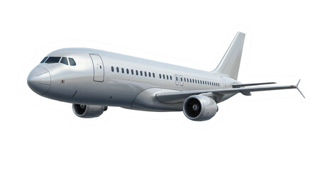 Obraz premium A sleek silver passenger jet poised for takeoff, ready for adventure, gleaming under bright studio lights.