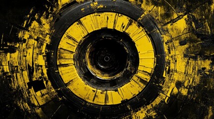 Fototapeta premium Abstract Geometric Design: Black and Yellow Concentric Circles