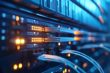 Data center servers, network, digital code, technology, glowing, future, internet, hallway, computing