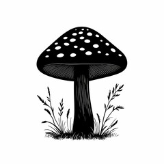 Black and White Mushroom Illustration: Whimsical Nature Art for European Botany Lovers