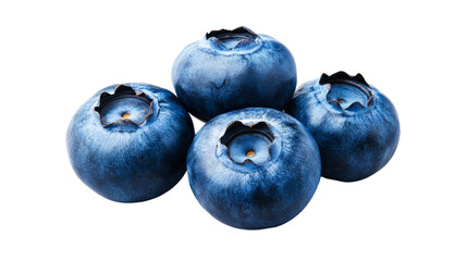 Group of fresh blueberries on a black background, cut out transparent