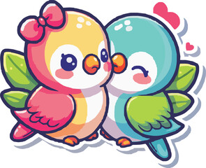Illustration of Love Birds perched on a branch of a Tree.png