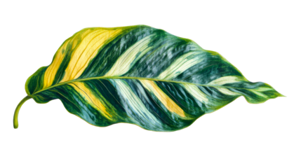 Tropical leaf with yellow and green stripes detailed nature, cut out transparent