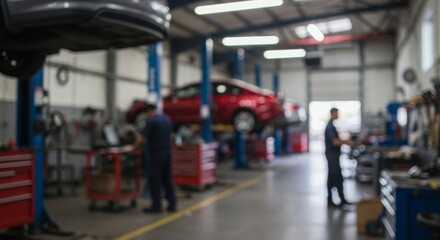 blurred car service center background