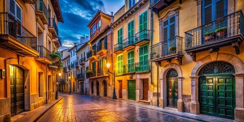 Fototapeta premium Charming Facades of Palma de Mallorcas Old Town A Colorful Stroll Through History