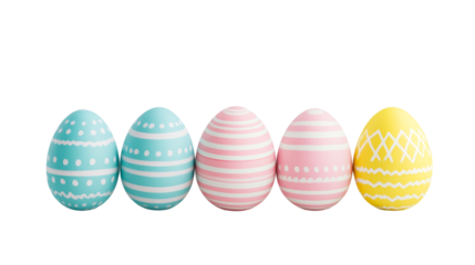 Colorful easter eggs in a row, spring celebration, cut out transparent