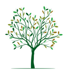 Shape of green Tree with Leaves and Roots. Vector outline Illustration.