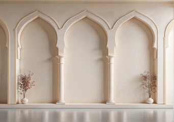 Serene Floral Elegance: Arched Window, Orange Rose Arrangements & Pampas Accents