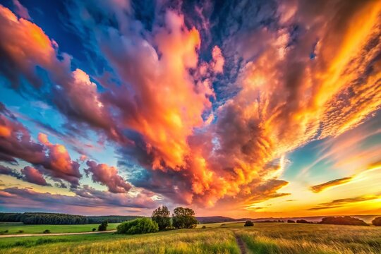 A Dreamy Sunset Cloudscape Panoramic View of Cotton Candy Hues in the Sky