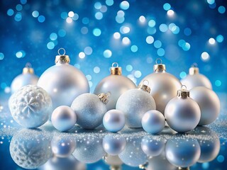 A Whimsical Winter Wonderland A Festive Christmas Collage Featuring Sparkling White Balls Against a Vibrant Blue