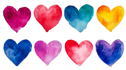 Watercolor heart collection for Valentine's Day decor, cut out transparent