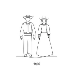 One continuous line drawing of USA traditional clothes vector illustration. North America traditional clothes concept in simple linear style. Fashion and beauty for educational and asset purpose.