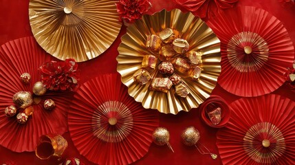 Obraz premium Red fabric decorated with gold embellishments