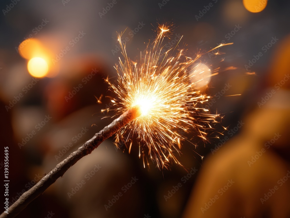 Poster fireworks display cheer concept. sparkler glowing brightly against a blurred background, creating a 