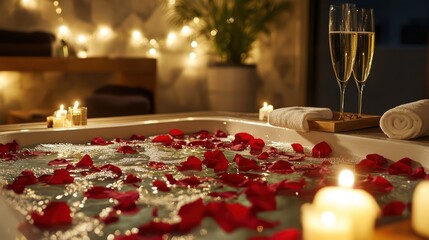 Romantic spa setting roses candles