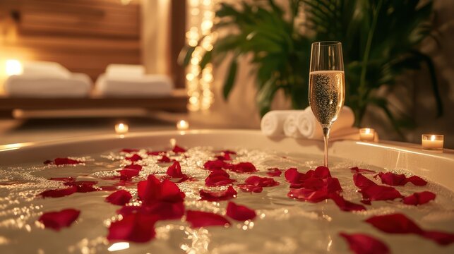 Romantic spa hot tub rose petals - Powered by Adobe