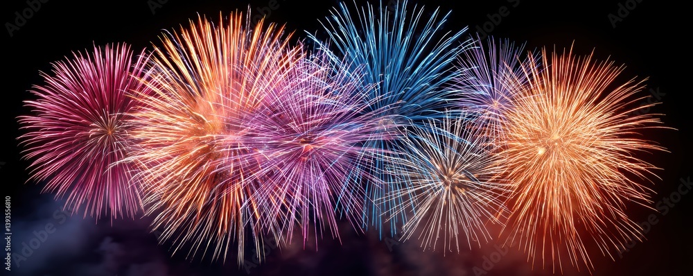 Poster fireworks display cheer concept. colorful fireworks explode against a dark sky, creating a vibrant d