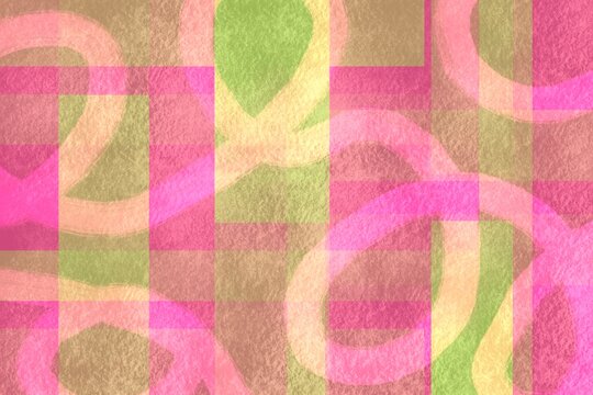 Abstract pastel watercolor background with loops and squares